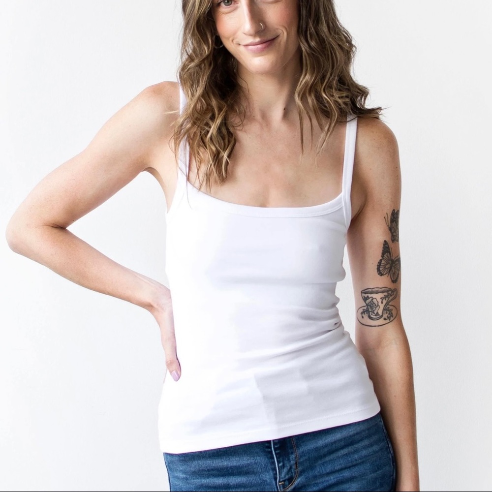Wear Franc basic white tank w/ shelf bra